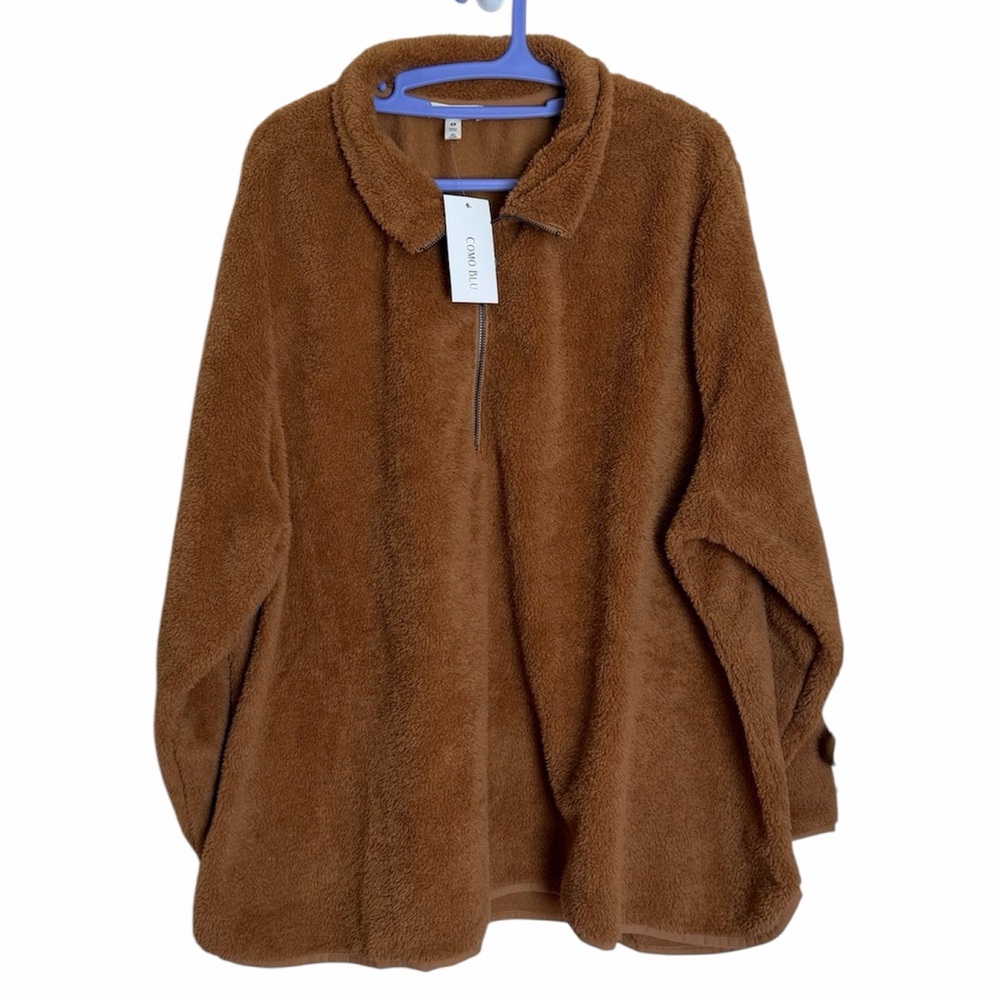 Como Blu Brown Teddy Half-Zip Sweater. Size 4X. NWT